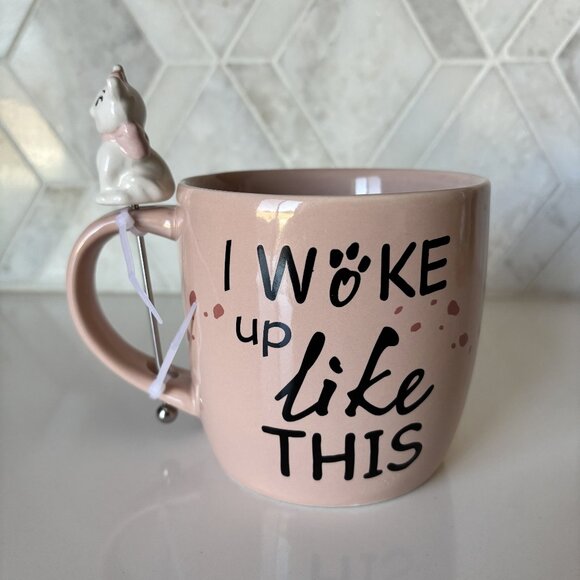 Zrike Brands Disney Aristocats Pink Bonjour I Woke Up Like This Mug with Stirrer - Picture 5 of 10